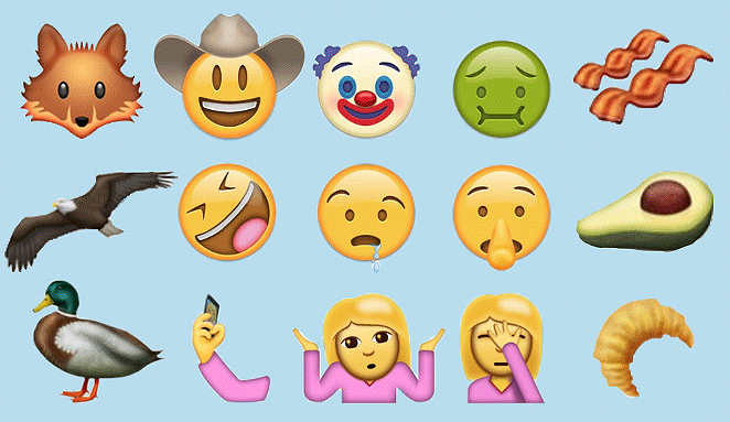 Some of the possible additions to the Unicode emoji character set include bacon, a cowboy and one terrifying clown. - UNICODE CONSORTIUM