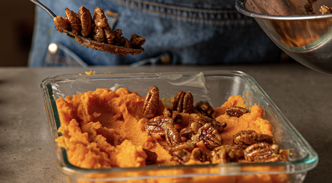 Whipped sweet potatoes with candied pecans is one fresh vegetable option included with the Pearl Farmers Market Curbside Thanksgiving Meal Kit - COURTESY OF PEARL