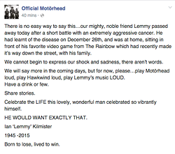 The Official Motorhead Facebook post. - VIA FACEBOOK
