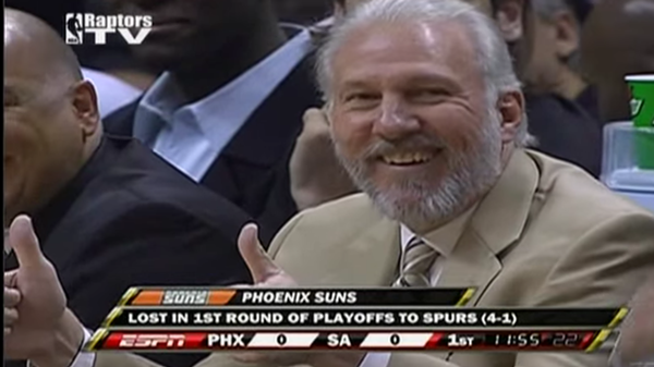 Two thumbs up for Popovich's 16th Coach of the Month award. - YOUTUBE SCREENSHOT