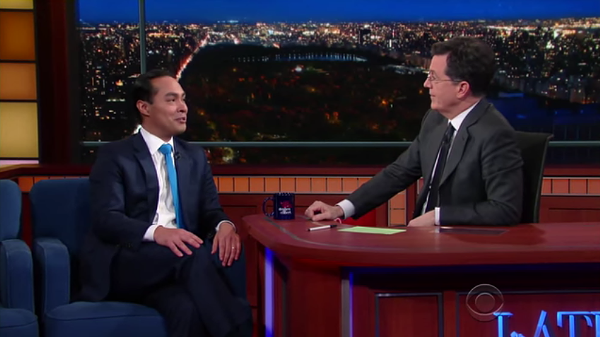 Housing and Urban Development Secretary Julian Castro appeared on The Late Show with Stephen Colbert Monday night. - YOUTUBE SCREENSHOT