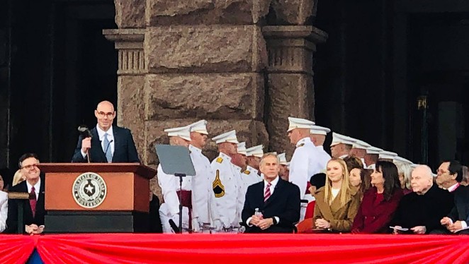 Outgoing Texas House Speaker Dennis Bonnen addresses the crowd at Gov. Greg Abbott's 2019 inauguration. - FACEBOOK / DENNIS BONNEN