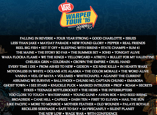 vans warped tour 2016 lineup