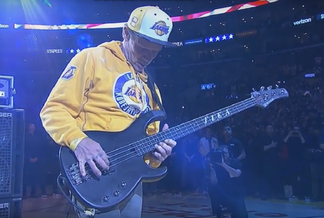 Flea performing the national anthem. - YOUTUBE