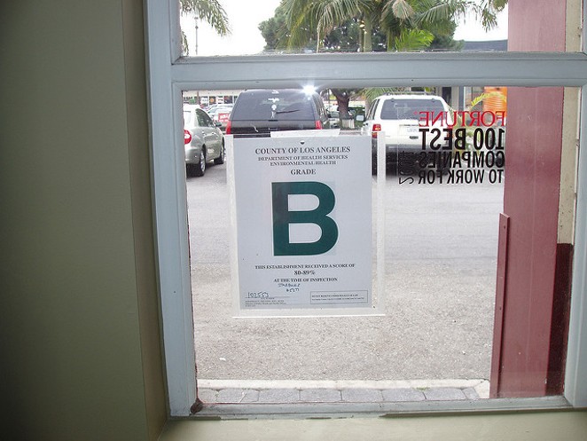 A restaurant inspection letter grade in Los Angeles. - Flickr Creative Commons/Eric Johnson