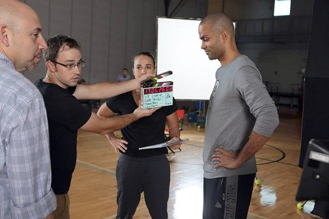 SA production company GeoMedia shoots an SWBC commercial with Spurs guard Tony Parker and assistant coach Becky Hammon. - COURTESY