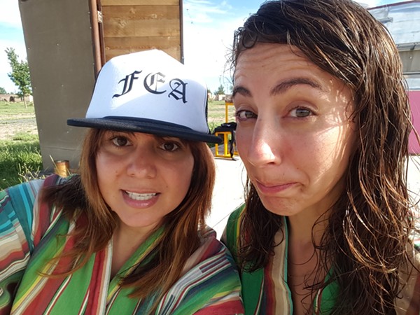 Mini Art Museum founders Mary Elizabeth Cantu and Gabriela Santiago at El Cosmico hotel and campground in Marfa