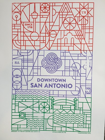 Downtown's new "brand," brought to you by Nebraska but printed by San Anto's Cruz Ortiz.
