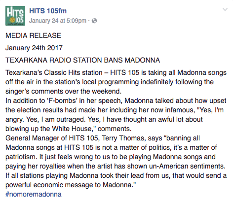 Texas Radio Station Vows to Ban All Madonna Songs