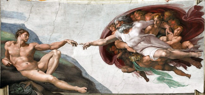 The Creation of Adam is among the Sistine Chapel frescoes recreated in the traveling exhibition. - WIKIMEDIA COMMONS