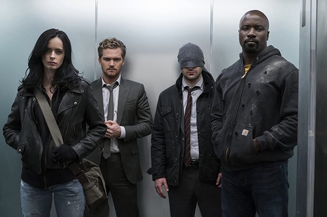 Three of Marvel's Defenders will be in attendance at Celebrity Fan Fest: Krysten Ritter (left), Charlie Cox (second from right) and Mike Colter (right). - NETFLIX