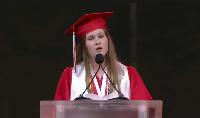 Lake Highlands High School's Paxton Smith lets Gov. Greg Abbott have it during her commencement speech. - YouTube / Tim Rogers