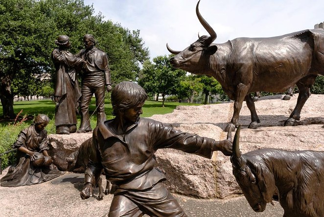 The Tejano Monument, commemorating the contributions that Tejanos made to Texas history and culture, sits on the southern lawn of the Texas Capitol. - TEXAS TRIBUNE / SOPHIE PARK