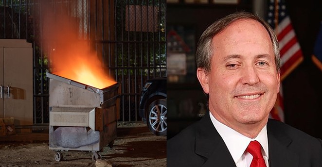 Can you tell the difference? An dumpster fire is running against to unseat current Texas AG Ken Paxton, who's turned his office into a dumpster fire. - SHUTTERSTOCK (LEFT) / COURTESY PHOTO: TEXAS ATTORNEY GENERAL'S OFFICE