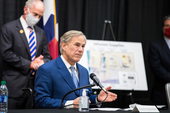Gov. Greg Abbott makes his squinty face at a press event so people will know he's being tough. - COURTESY PHOTO / TEXAS GOVERNOR'S OFFICE