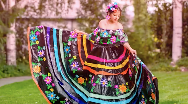 Houston-born Larissa Leon has snagged a $10,000 scholarship for her work on this SA Fiesta-worth dress. - Instagram / theduckbrand
