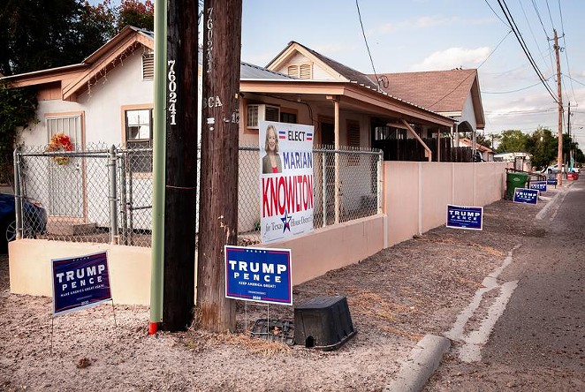 Signs for former President Donald Trump lined a street near downtown Rio Grande City last year. - TEXAS TRIBUNE / JASON GARZA