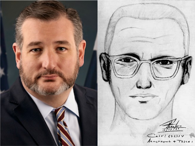 A group says it has identified the Zodiac Killer — contrary to the popular meme, the culprit is not Ted Cruz. - COURTESY PHOTO, U.S. SENATE / WIKIMEDIA COMMONS, SAN FRANCISCO POLICE DEPARTMENT