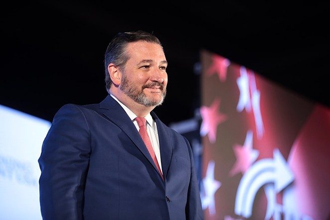 U.S. Sen. Ted Cruz smirks from the stage at a 2019 event hosted by conservative group Turning Point USA. - Wikimedia Commons / Gage Skidmore