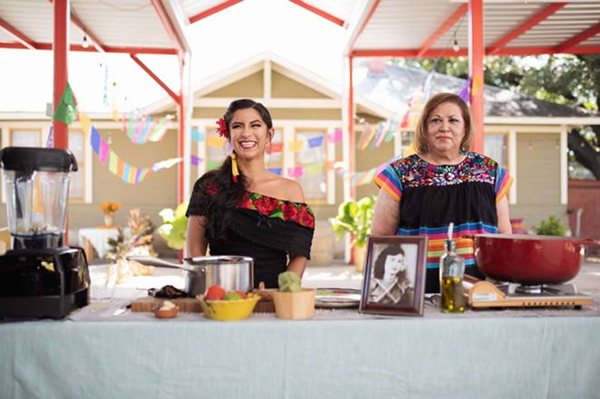 San Antonio professor Keli Rosa Cabunoc Romero (left) and  Malena Gonzalez-Cid on the set of “The Día de los Muertos Menu." - PHOTO COURTESY FOOD NETWORK