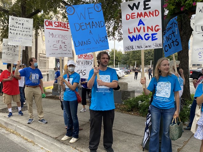 San Antonio Symphony musicians and supporters picketed outside the Tobin Center on Oct. 12. - Sanford Nowlin