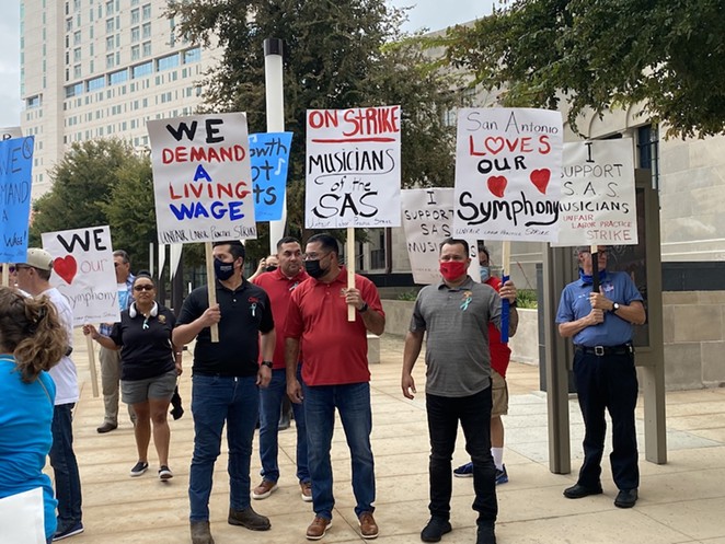San Antonio Symphony musicians and supporters picketed outside the Tobin Center on Oct. 12. - SANFORD NOWLIN