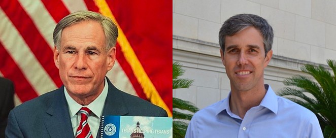 A new poll shows Greg Abbott (left) and Beto O'Rourke in a dead heat in the 2022 race for Texas governor. - TEXAS GOVERNOR'S OFFICE (LEFT) AND BRYAN RINDFUSS (RIGHT)