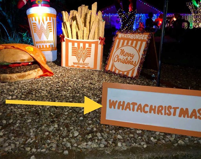 A San Antonio family is looking for the return of their huge, handmade Whataburger Christmas yard decoration. - SCREENSHOT / NEXTDOOR