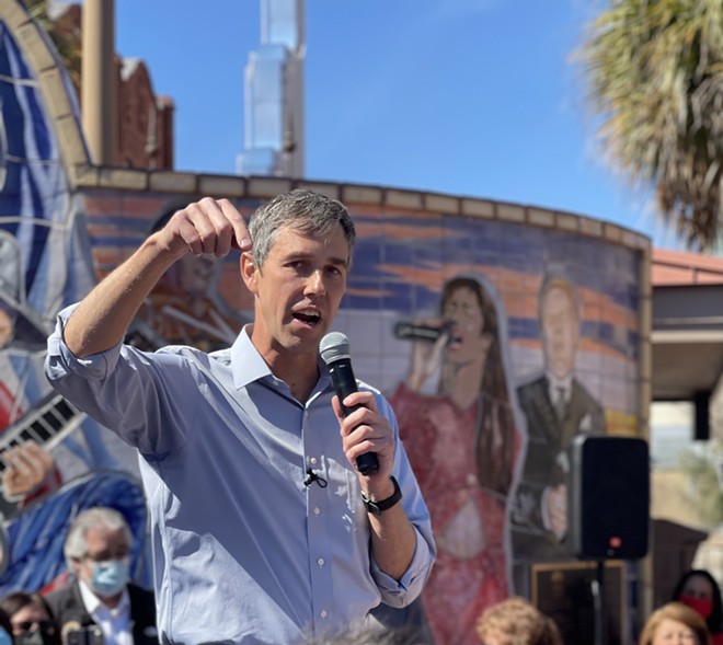 Texas gubernatorial candiate Beto O'Rourke held a campaign event at the Espee downtown, promising to connect the state's electric supply to the national power grid. - MICHAEL KARLIS