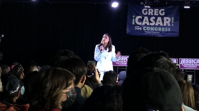 U.S. Rep. Alexandria Ocasio-Cortez addresses the crowd Saturday at the Paper Tiger. - ABE ASHER