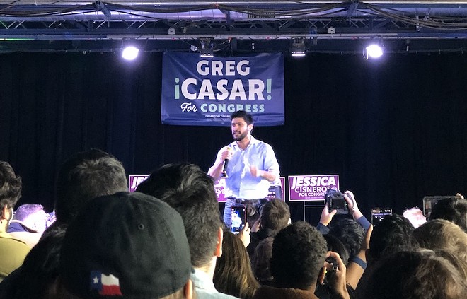 Greg Casar, who's running to represent SA's 35th District, works the crowd. - Abe Asher