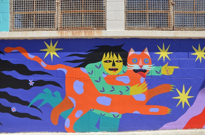 San Antonio artist Angela Fox contributed the mural Secrets of the Wild Woman to the San Antonio Street Art Initiative’s 2021 collaboration with Pabst Blue Ribbon. - Bryan Rindfuss