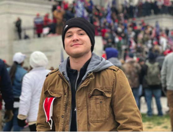 San Antonio resident Chance Uptmore posted this photo on social media that the FBI says placed him at the January 6 Capitol coup attempt. - FBI