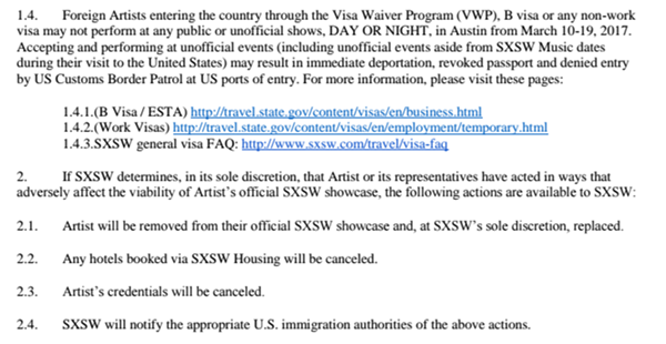 SXSW Contract Threatens to Call Immigration on International Acts Who Play Unofficial Showcases (2)
