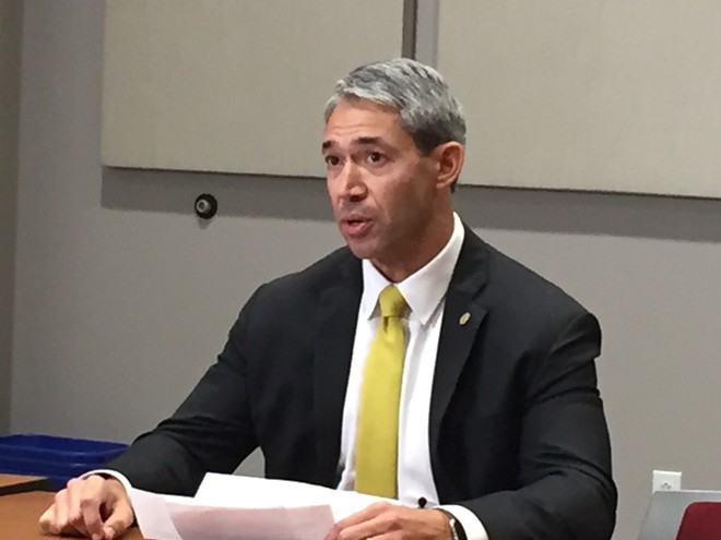 Mayor Ron Nirenberg responds to a question during a 2019 press conference. - SANFORD NOWLIN