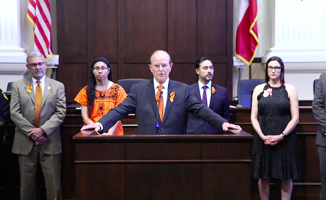 Judge Nelson Wolff speaks during Friday's news conference. - SCREEN CAPTURE: FACEBOOK / BEXAR COUNTY JUDGE NELSON WOLFF