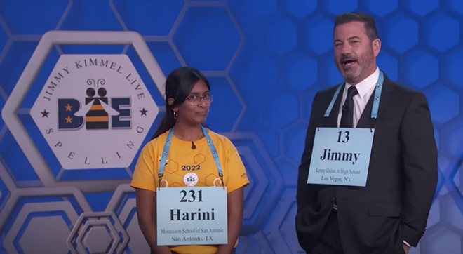 Harini Logan, a 14-year-old San Antonio resident, won the 2022 Scripps National Spelling Bee earlier this month. - YOUTUBE / JIMMY KIMMEL LIVE