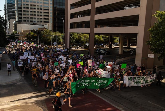 Demonstrators in Austin marched to the state Capitol on Friday in protest of the U.S. Supreme Court’s decision to overturn Roe v. Wade. - Evan L'Roy / Texas Tribune