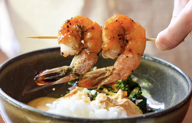 Biga's new Traveling Taste Buds menu features red curry gulf shrimp with jasmine rice. - Photo Courtesy Biga on the Banks