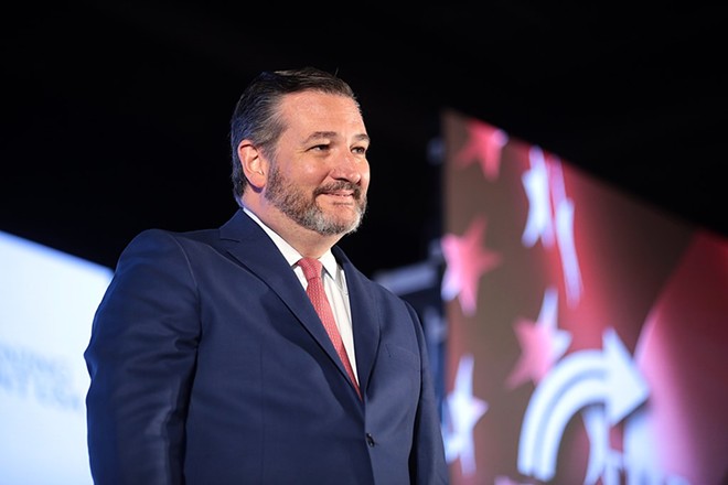 U.S. Sen. Ted Cruz smirks from the stage at a 2019 event hosted by conservative group Turning Point USA. - Wikimedia Commons / Gage Skidmore