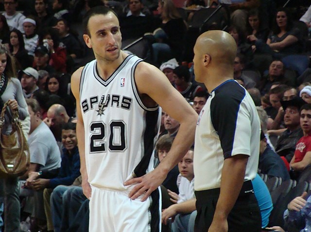 Manu Ginobili played for the San Antonio Spurs for the entirety of his 16-year NBA career, winning four championship rings in the process. - Wikimedia Commons / Zereshk