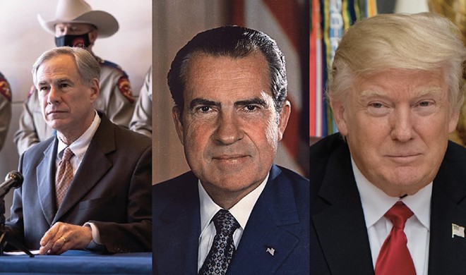 n case anyone needs help telling these demagogues apart, they are (left to right): Greg Abbott, Richard Nixon and Donald Trump. - Instagram / @governorabbott and Wikimedia Commons / Department of Defense