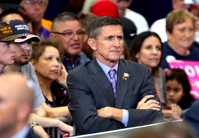 Retired U.S. Army lieutenant general Michael Flynn at a campaign rally for Donald Trump at the Phoenix Convention Center in Phoenix. - Wikimedia Commons / Gage Skidmore