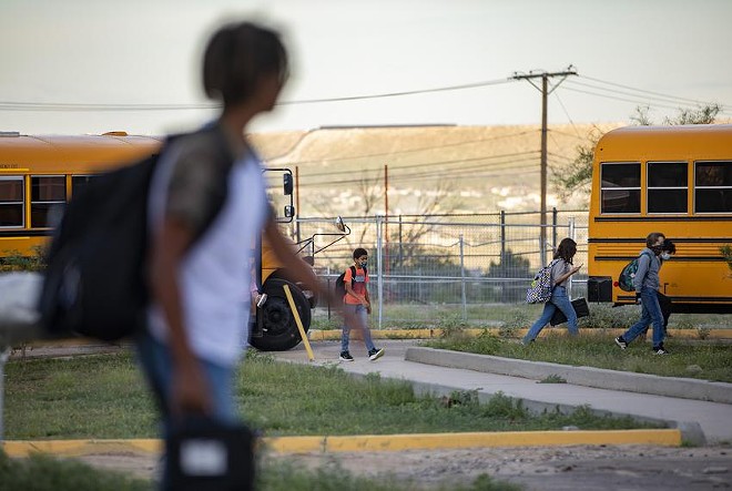 Students arrive at a middle school in El Paso on Aug. 19, 2021. In the past year, Texas Health and Human Services has spent about $3.6 billion on behavioral health services for children and adults, but Texas still ranks 51st among states and Washington, D.C., when it comes to per capita mental health spending. - Texas Tribune / Ivan Pierre Aguirre