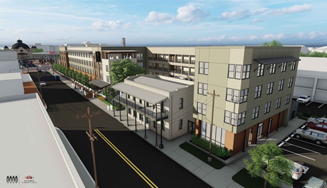 A rendering shows the completed Cattleman Square Lofts. - CSL - Renders for HUD Narrative