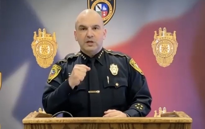 Bexar Sheriff Javier Salazar speaks during an online news conference about the arrest. - Screen Shot / Bexar County Sheriff's Office Facebook