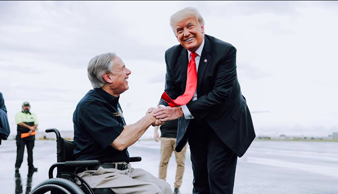 Gov. Greg Abbott (left) is carrying out a taxpayer-funded political venture to continue building former President Donald Trump's border wall. - Instagram / @governorabbott
