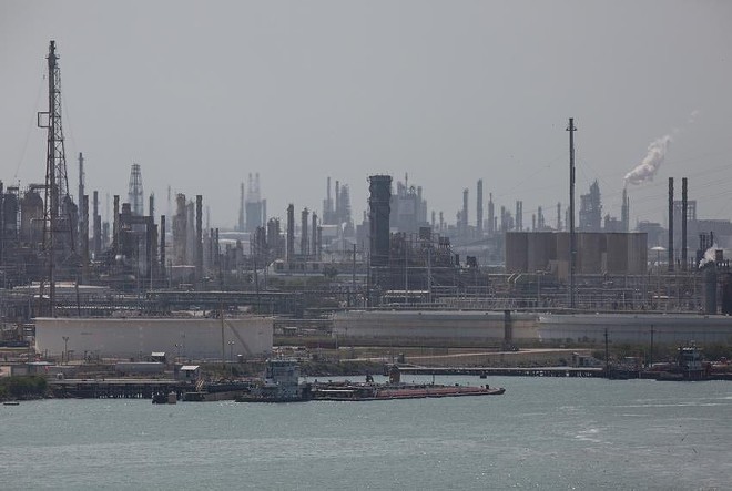 The Corpus Christi Ship Channel in April. Using a tax break known as Title 313, companies have reduced their tax burden while building a number of large oil, gas and chemical facilities near Corpus Christi. - Texas Tribune / Pu Ying Huang