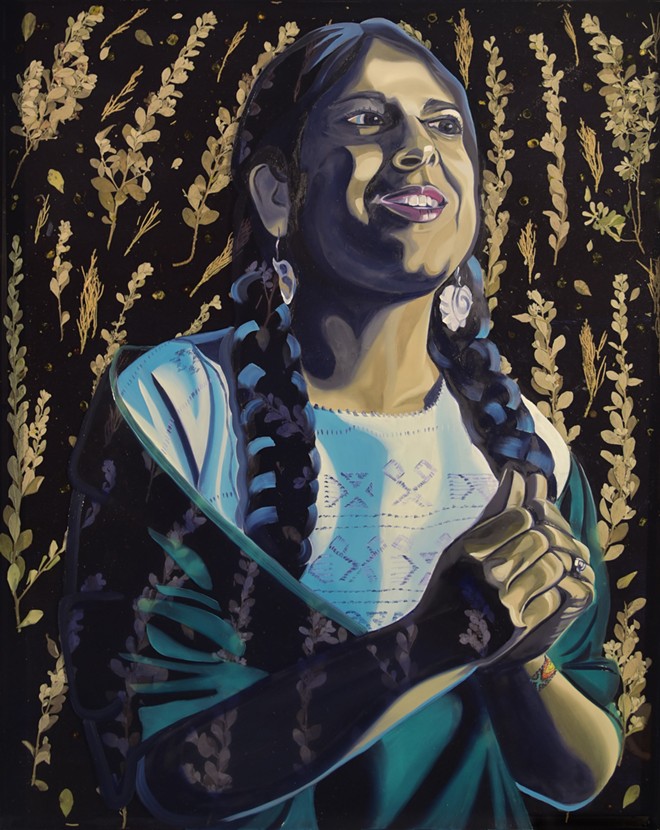 "Plantcestors" features 14 portraits of local artists and activists. - Suzy González