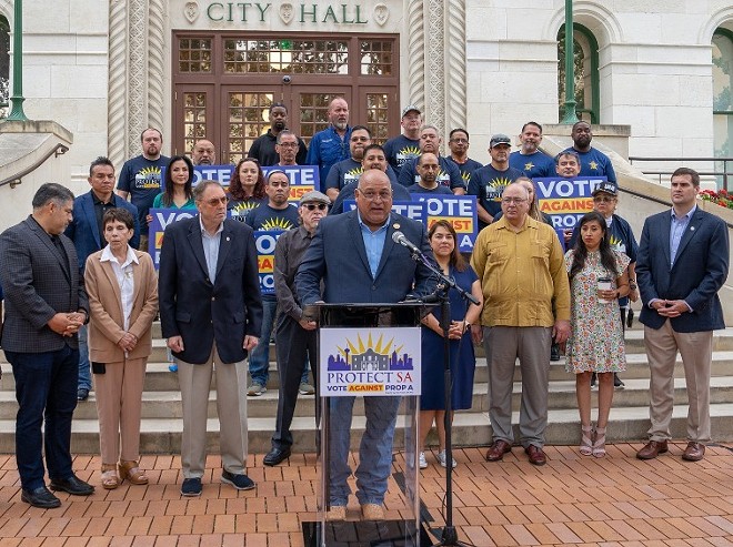 San Antonio police union boss Danny Diaz speaks in front of City Hall about Prop A. - Instagram / sapoassociation